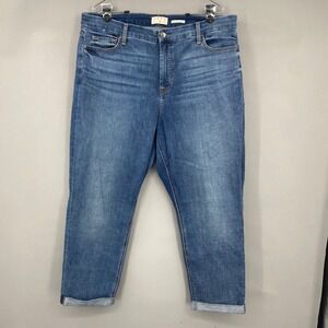 JEN7 7 For All Mankind Slim Boyfriend Jeans Cuffed Cropped Medium Wash Size 18
